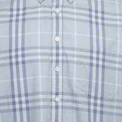 مملوكة مسبقًا Burberry Blue Plaid Cotton Button Down Full Sleeve Shirt XL
