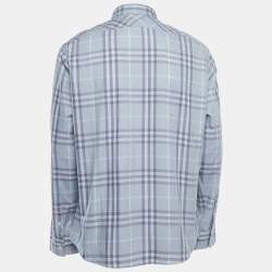 مملوكة مسبقًا Burberry Blue Plaid Cotton Button Down Full Sleeve Shirt XL