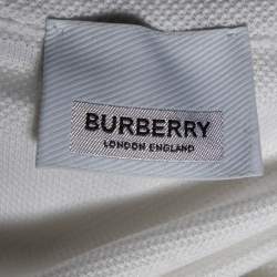 Pre Owned Burberry White Cotton Pique Contrast Logo Collar Detail Polo T-Shirt M