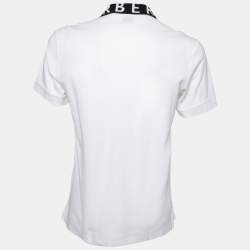 Pre Owned Burberry White Cotton Pique Contrast Logo Collar Detail Polo T-Shirt M