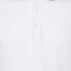 Pre Owned Burberry White Cotton Pique Contrast Logo Collar Detail Polo T-Shirt M
