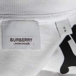 Pre Owned Burberry White Logo Printed Cotton Knit Crewneck T-Shirt S