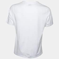 Pre Owned Burberry White Logo Printed Cotton Knit Crewneck T-Shirt S