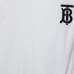 Pre Owned Burberry White Logo Printed Cotton Knit Crewneck T-Shirt S