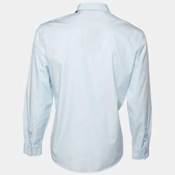 Pre Owned Burberry Blue Logo Pocket Detail Cotton Button Front Shirt L