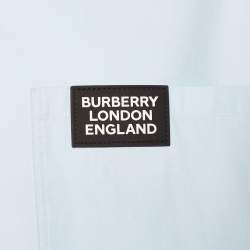 Pre Owned Burberry Blue Logo Pocket Detail Cotton Button Front Shirt L