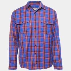 Pre Owned Burberry Blue Checked Cotton Pocket Detail Shirt M