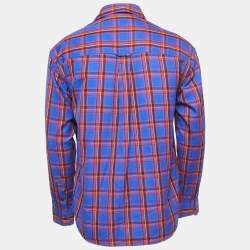 Pre Owned Burberry Blue Checked Cotton Pocket Detail Shirt M