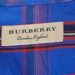 Pre Owned Burberry Blue Checked Cotton Pocket Detail Shirt M