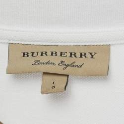 Pre Owned Burberry White Cotton Pique Polo T-Shirt L