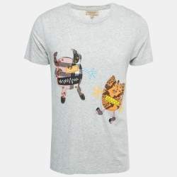 Burberry Grey Embellished Creature Motif Cotton Crew Neck T-Shirt M