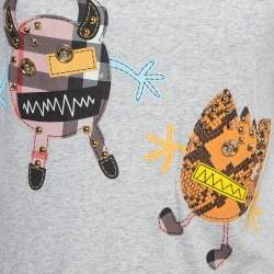 Burberry Grey Embellished Creature Motif Cotton Crew Neck T-Shirt M