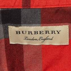 Burberry Orange Checked Cotton Long Sleeve Button Front Shirt M