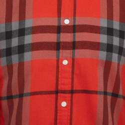 Burberry Orange Checked Cotton Long Sleeve Button Front Shirt M