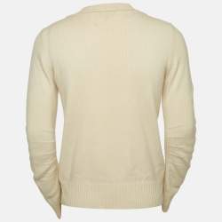 Burberry Cream Jacquard Cashmere Blend Crew Neck Sweater M