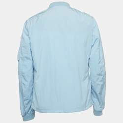Burberry Blue Textured Synthetic Zipper Bomber Jacket XL