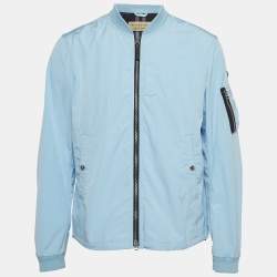 Burberry Blue Textured Synthetic Zipper Bomber Jacket XL
