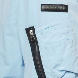 Burberry Blue Textured Synthetic Zipper Bomber Jacket XL