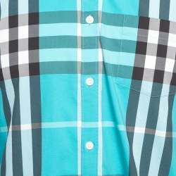 Pre Owned Burberry Blue Checked Cotton Long Sleeve Shirt L