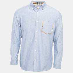 Burberry Blue Cotton Long Sleeve Button Front Shirt M