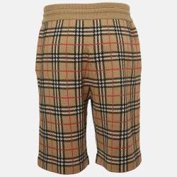 Burberry Beige Checked Merino Wool Drawstring Shorts L
