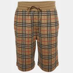 Burberry Beige Checked Merino Wool Drawstring Shorts L
