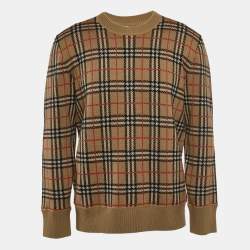 Burberry Beige Checked Merino Wool Knit Crew Neck Sweatshirt M