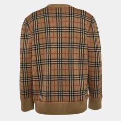 Burberry Beige Checked Merino Wool Knit Crew Neck Sweatshirt M