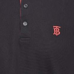 Pre Owned Burberry Black Logo Embroidered Cotton Polo T-Shirt XXL