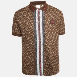 Pre Owned Burberry Brown Monogram Cotton Pique Copland Polo T-Shirt S