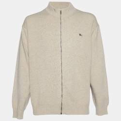 Burberry Beige Lambs Wool Zip Up Sweater XL