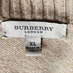 Burberry Beige Lambs Wool Zip Up Sweater XL