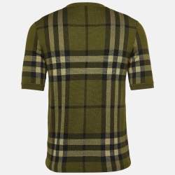 Burberry Green Plaid Wool Blend Knit T-Shirt XS