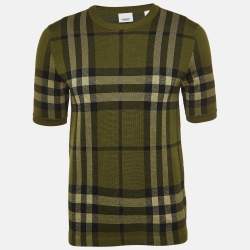 Burberry Green Plaid Wool Blend Knit T-Shirt XS