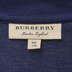 Pre Owned Burberry Dark Blue Embroidered Cotton Pique Polo T-Shirt XXL