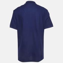 Pre Owned Burberry Dark Blue Embroidered Cotton Pique Polo T-Shirt XXL