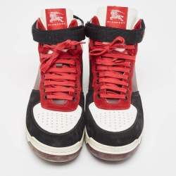 Burberry Multicolor Leather and Suede Dennis High Top Sneakers Size 42