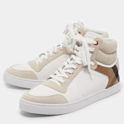 مملوكة مسبقًا Burberry White House Check Leather and Suede Reeth Trainers Sneakers Size 43