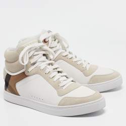 مملوكة مسبقًا Burberry White House Check Leather and Suede Reeth Trainers Sneakers Size 43