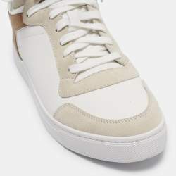 مملوكة مسبقًا Burberry White House Check Leather and Suede Reeth Trainers Sneakers Size 43