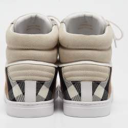 مملوكة مسبقًا Burberry White House Check Leather and Suede Reeth Trainers Sneakers Size 43