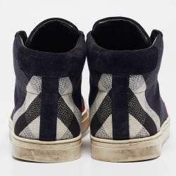 Pre Owned Burberry Navy Blue Check Canvas Painton High Top Sneakers Size 43
