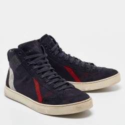 Pre Owned Burberry Navy Blue Check Canvas Painton High Top Sneakers Size 43