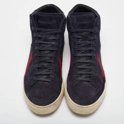 Pre Owned Burberry Navy Blue Check Canvas Painton High Top Sneakers Size 43