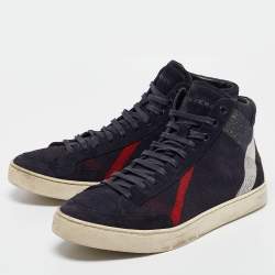 Pre Owned Burberry Navy Blue Check Canvas Painton High Top Sneakers Size 43