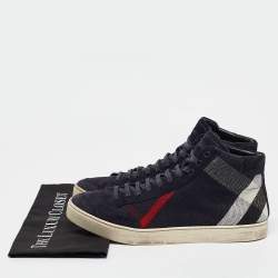 Pre Owned Burberry Navy Blue Check Canvas Painton High Top Sneakers Size 43
