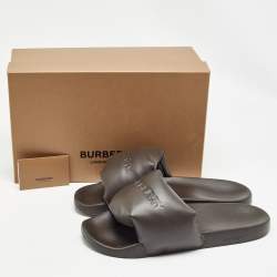 Burberry Brown Leather Logo Slide Flats Size 45