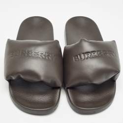 Burberry Brown Leather Logo Slide Flats Size 45