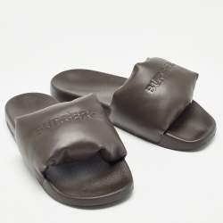 Burberry Brown Leather Logo Slide Flats Size 45