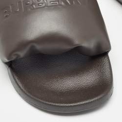 Burberry Brown Leather Logo Slide Flats Size 45